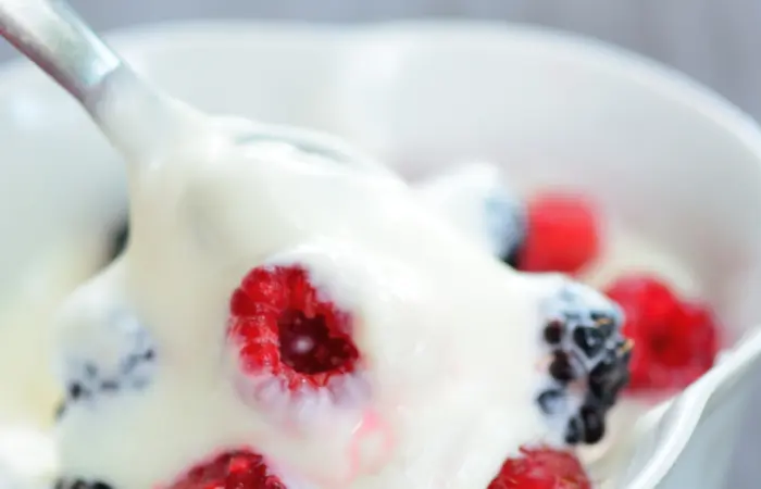 Frozen fruits mixed with yogurt