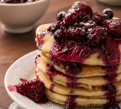 Berry compote with pancakes