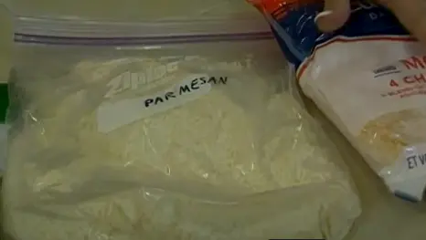 Grated cheese in sealable plastic bag