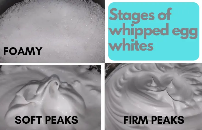 Different stages of whipped egg whites