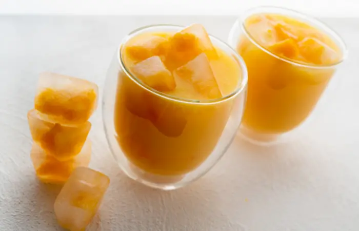 Frozen orange juice ice cubes