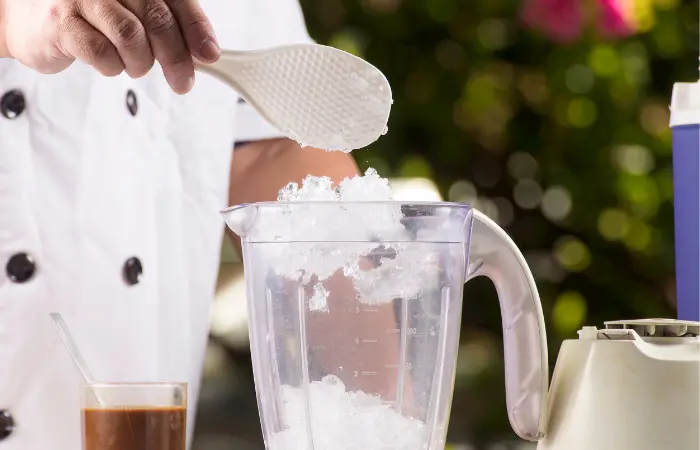 Crushed ice in a blender